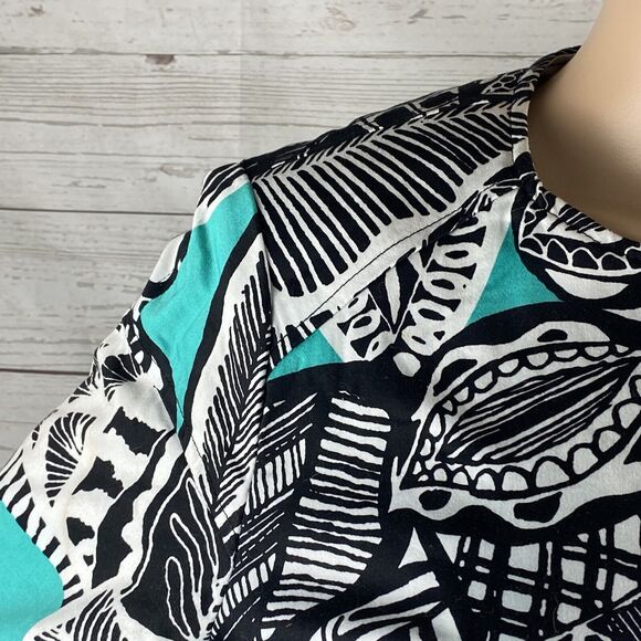 Chloe Madison Jacket Teal Black White Abstract Floral Print Full Zip - Picture 3 of 12